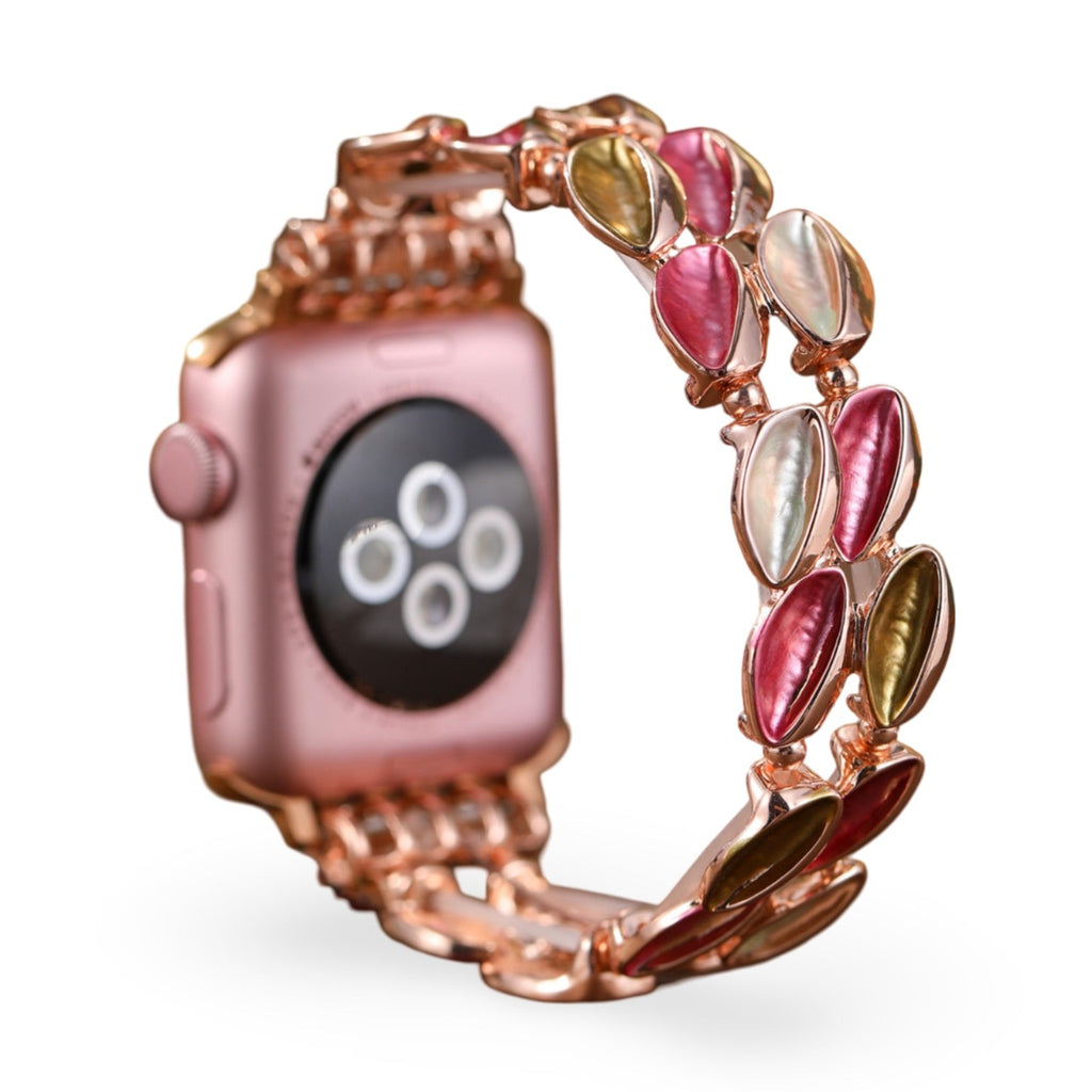 Correa Apple Watch, con pétalos brillantes, para mujer, modelo Raquel