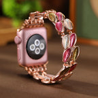 Correa Apple Watch, con pétalos brillantes, para mujer, modelo Raquel