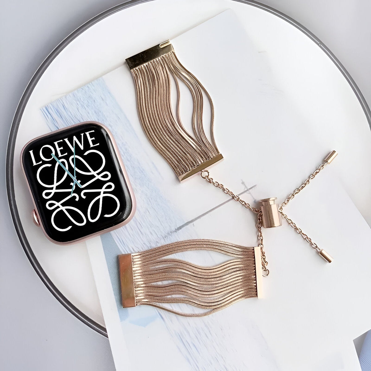Correa Apple Watch, de acero inoxidable, para mujer, modelo Lorena