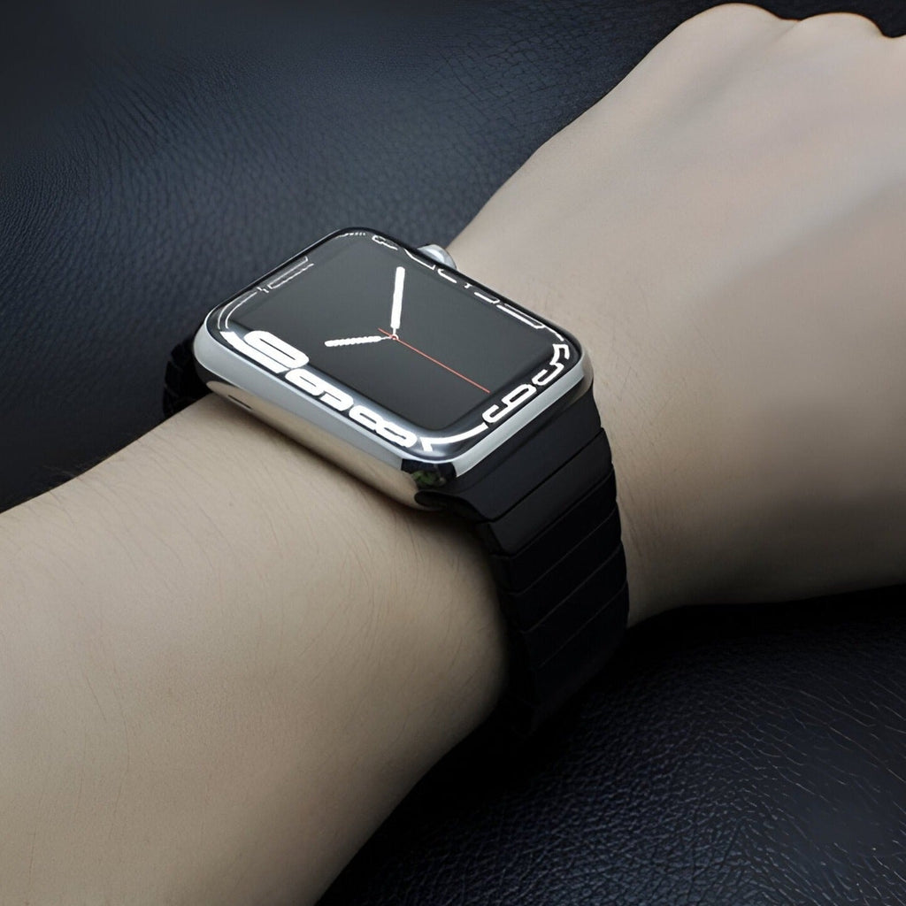 Correa Apple Watch de acero inoxidable, eslabones ajustables, cierre mariposa, modelo Juno
