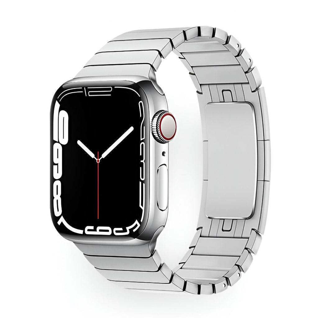 Correa Apple Watch de acero inoxidable, eslabones ajustables, cierre mariposa, modelo Juno