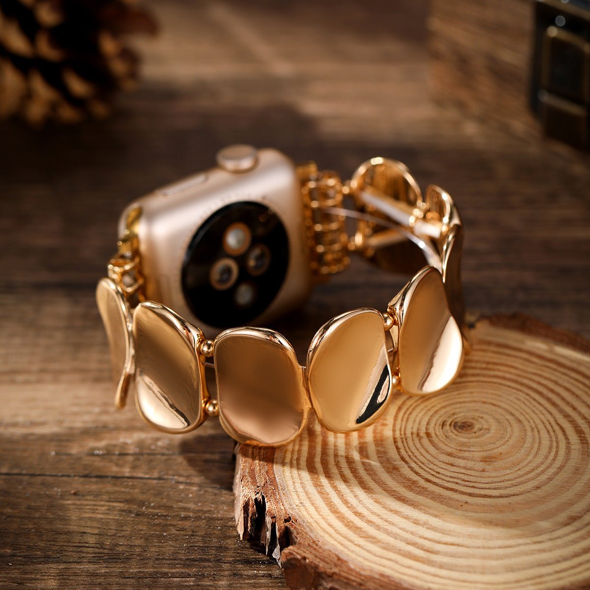 Correa Apple Watch, eslabones tipo guijarro pulido, conectores de strass, para mujer, modelo Lidia