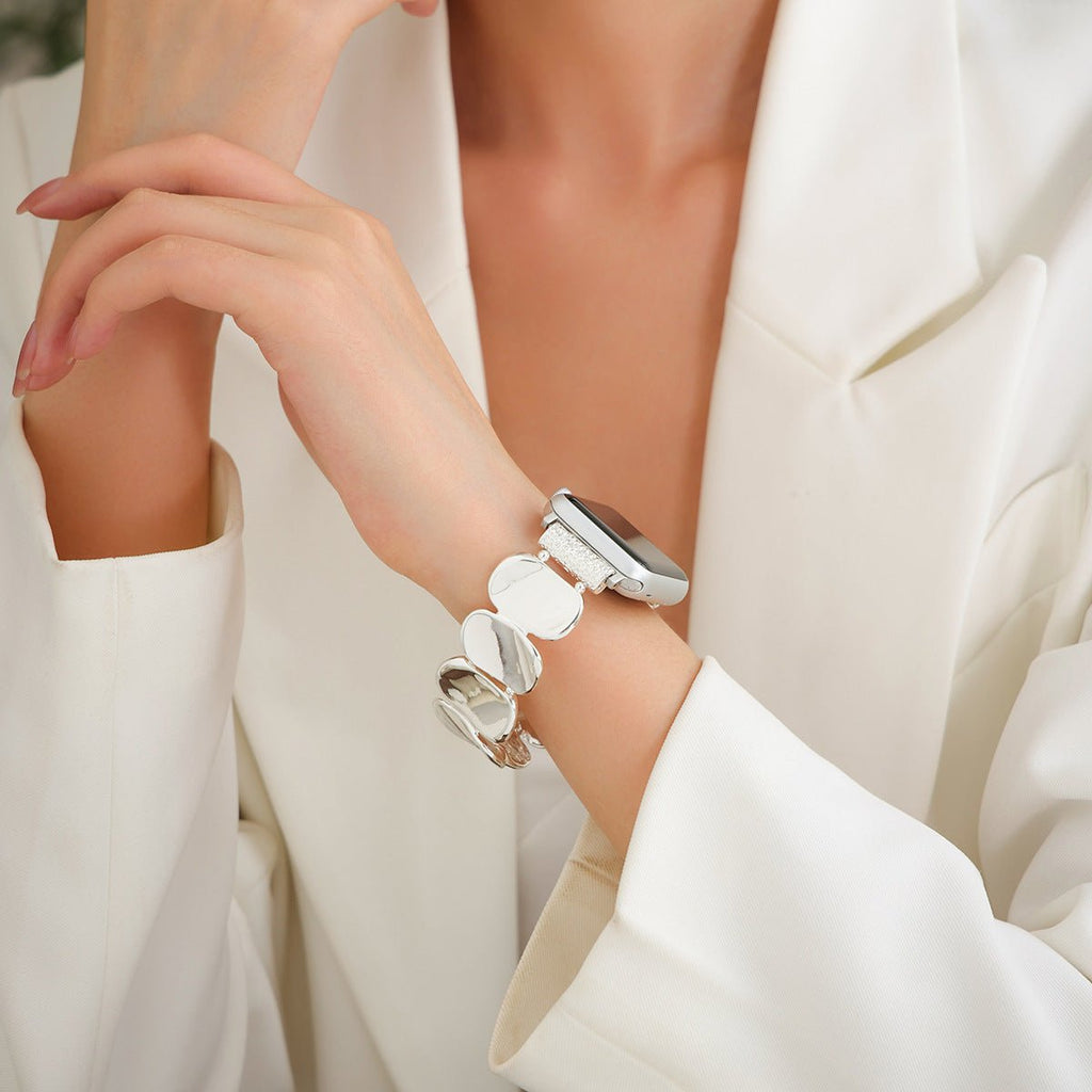 Correa Apple Watch, eslabones tipo guijarro pulido, conectores de strass, para mujer, modelo Lidia