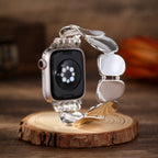 Correa Apple Watch, eslabones tipo guijarro pulido, conectores de strass, para mujer, modelo Lidia