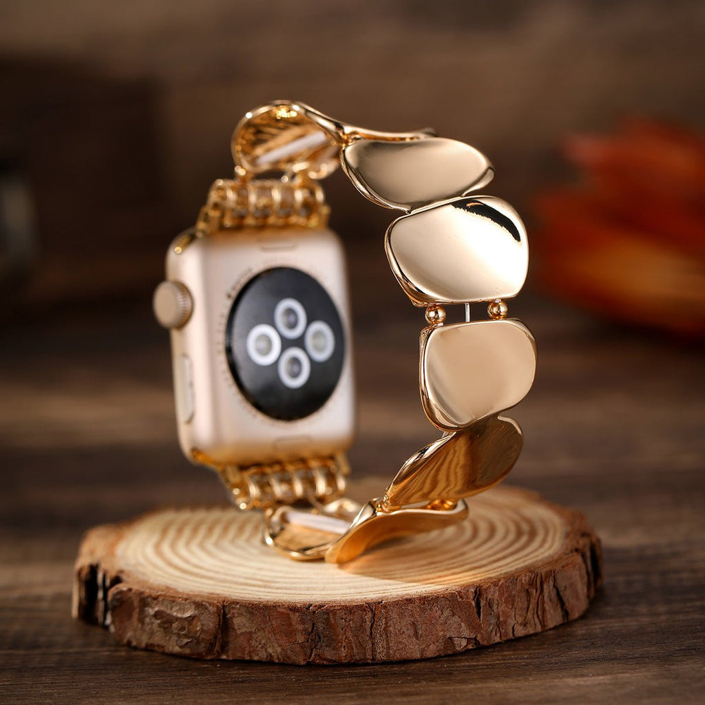 Correa Apple Watch, eslabones tipo guijarro pulido, conectores de strass, para mujer, modelo Lidia