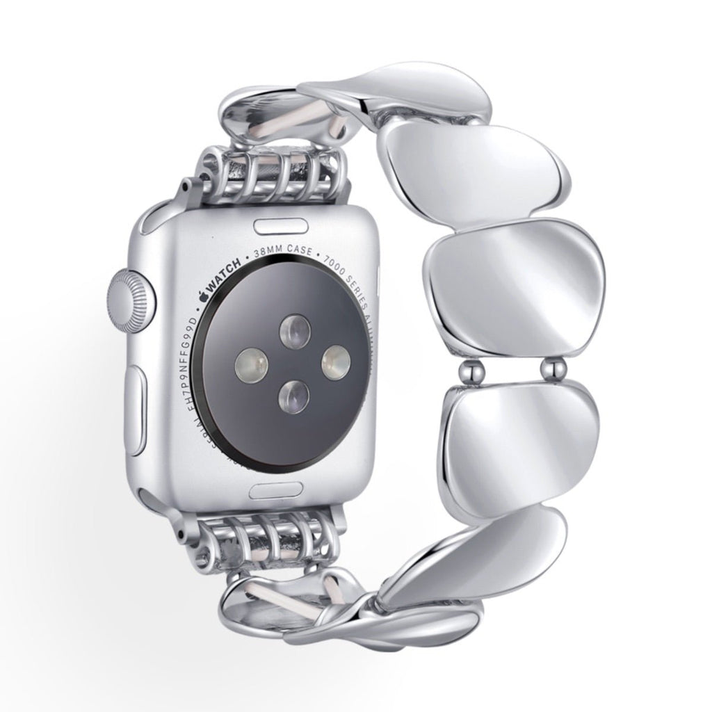 Correa Apple Watch, eslabones tipo guijarro pulido, conectores de strass, para mujer, modelo Lidia