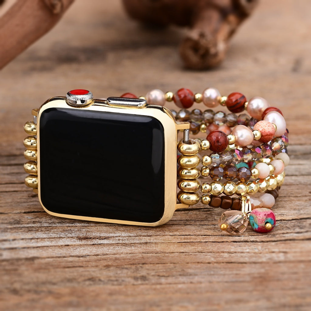Correa Apple Watch multihilo, cuentas y piedras naturales, para mujer, modelo Elix