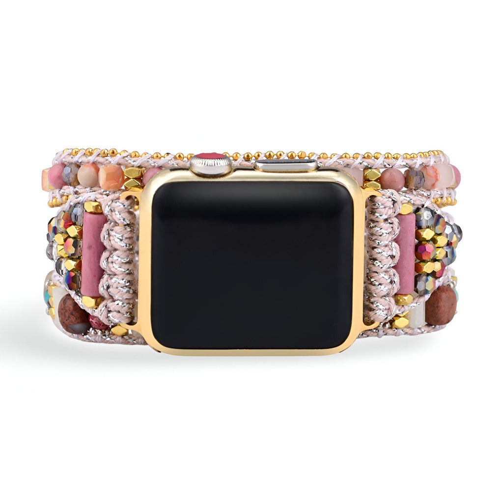 Correa Apple Watch multihilo, cuentas y cristales, dije de corazón, para mujer, modelo Jorah