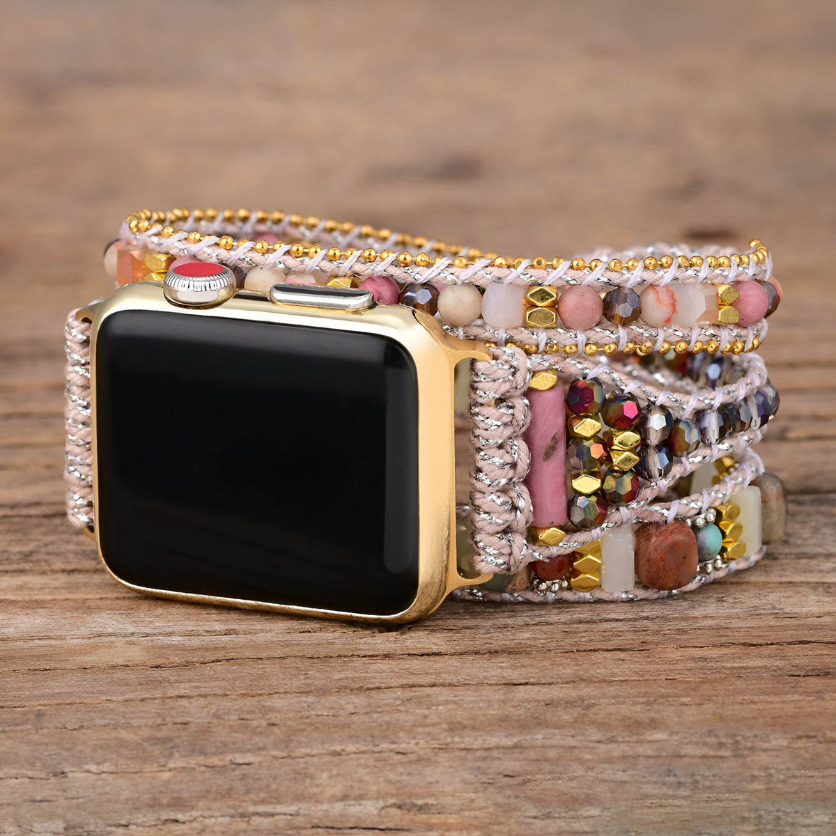 Correa Apple Watch multihilo, cuentas y cristales, dije de corazón, para mujer, modelo Jorah