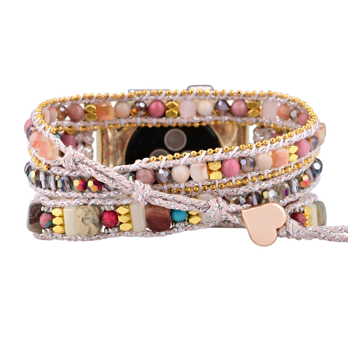 Correa Apple Watch multihilo, cuentas y cristales, dije de corazón, para mujer, modelo Jorah