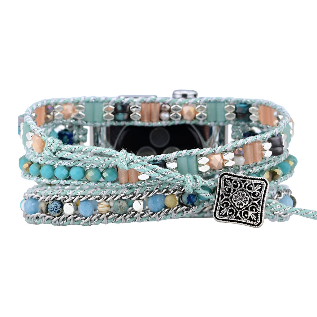 Correa Apple Watch bohemia multihilo, piedras y cuentas trenzadas, para mujer, modelo Nexa