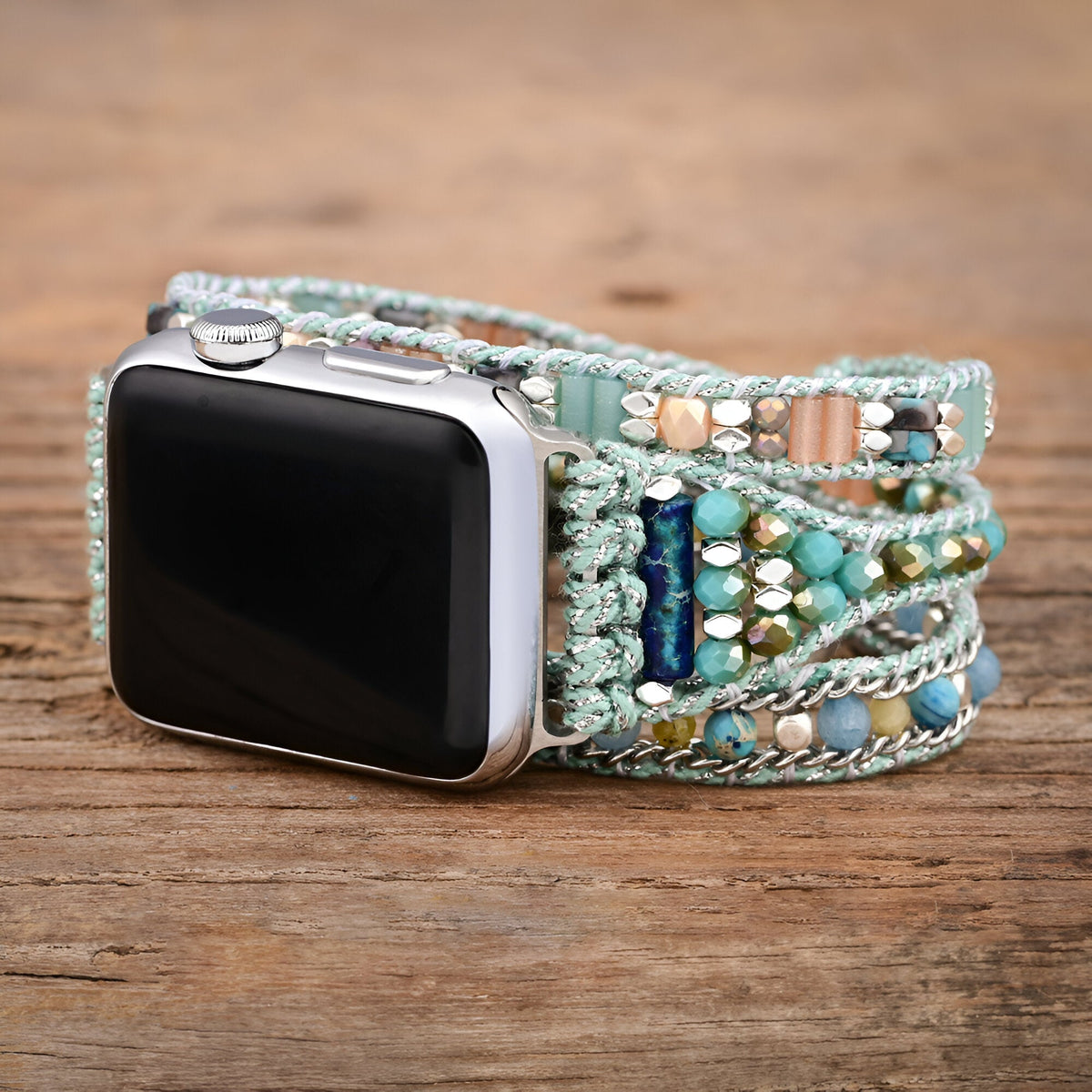 Correa Apple Watch bohemia multihilo, piedras y cuentas trenzadas, para mujer, modelo Nexa