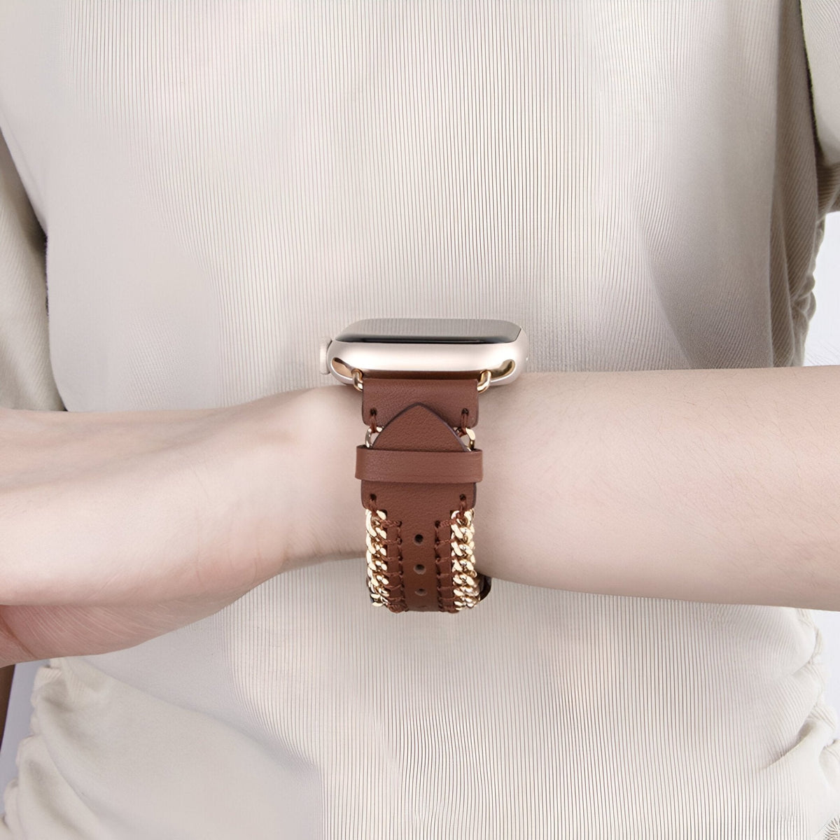 Correa Apple Watch, de piel serraje, con cadena, modelo Zéyou