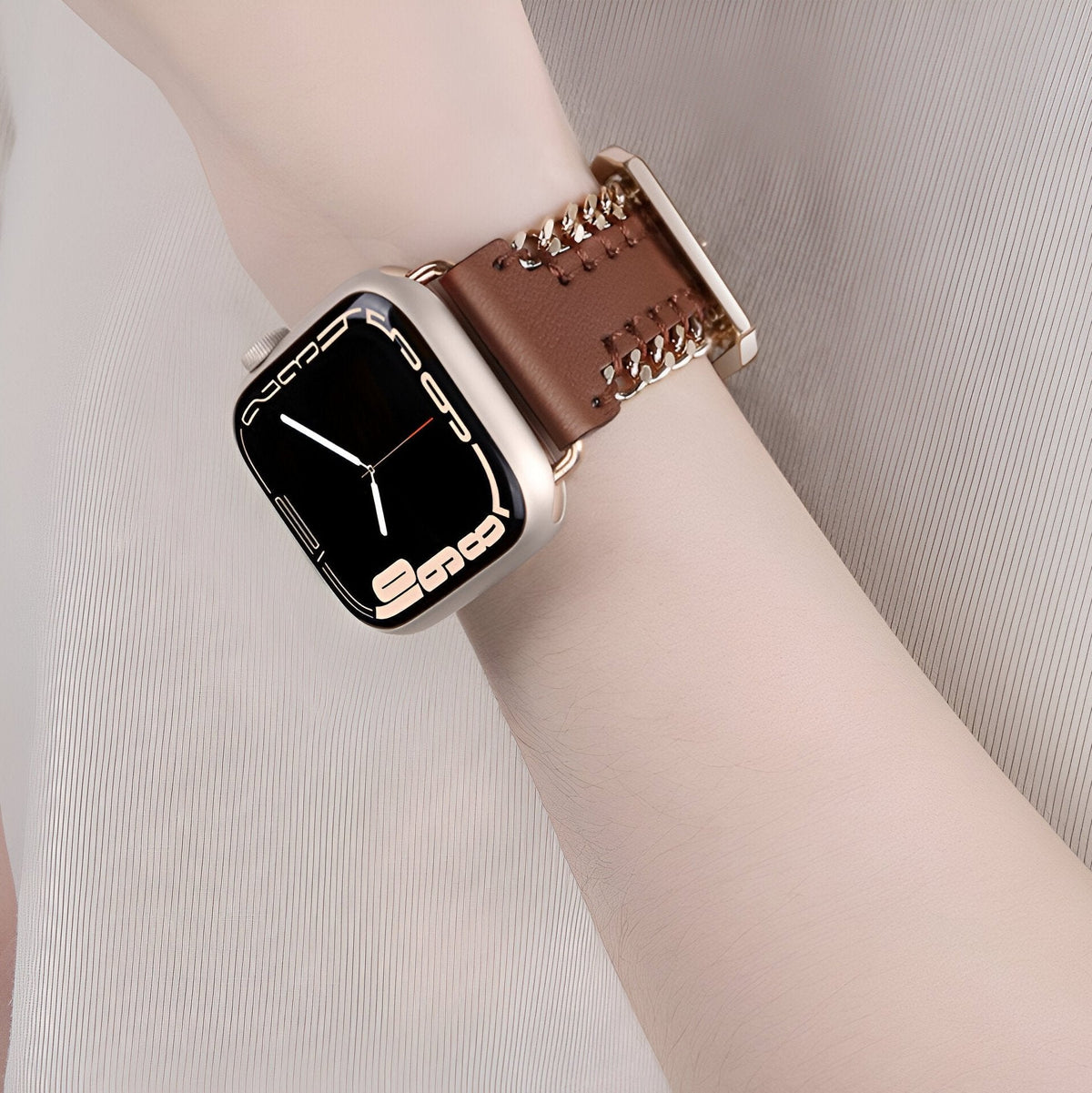 Correa Apple Watch, de piel serraje, con cadena, modelo Zéyou