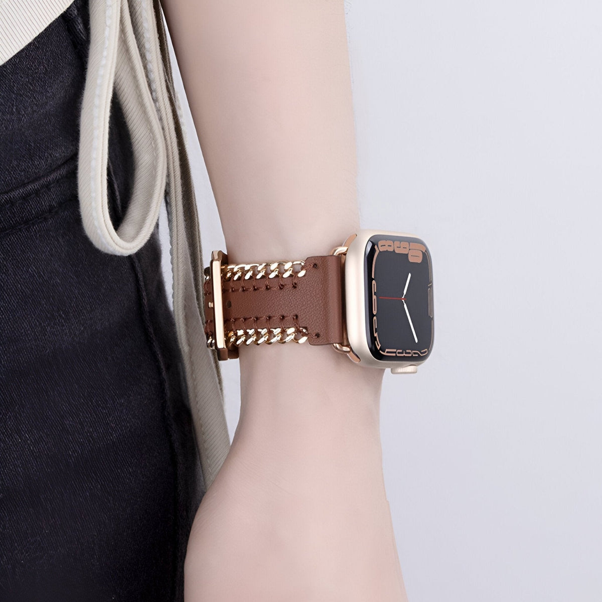 Correa Apple Watch, de piel serraje, con cadena, modelo Zéyou