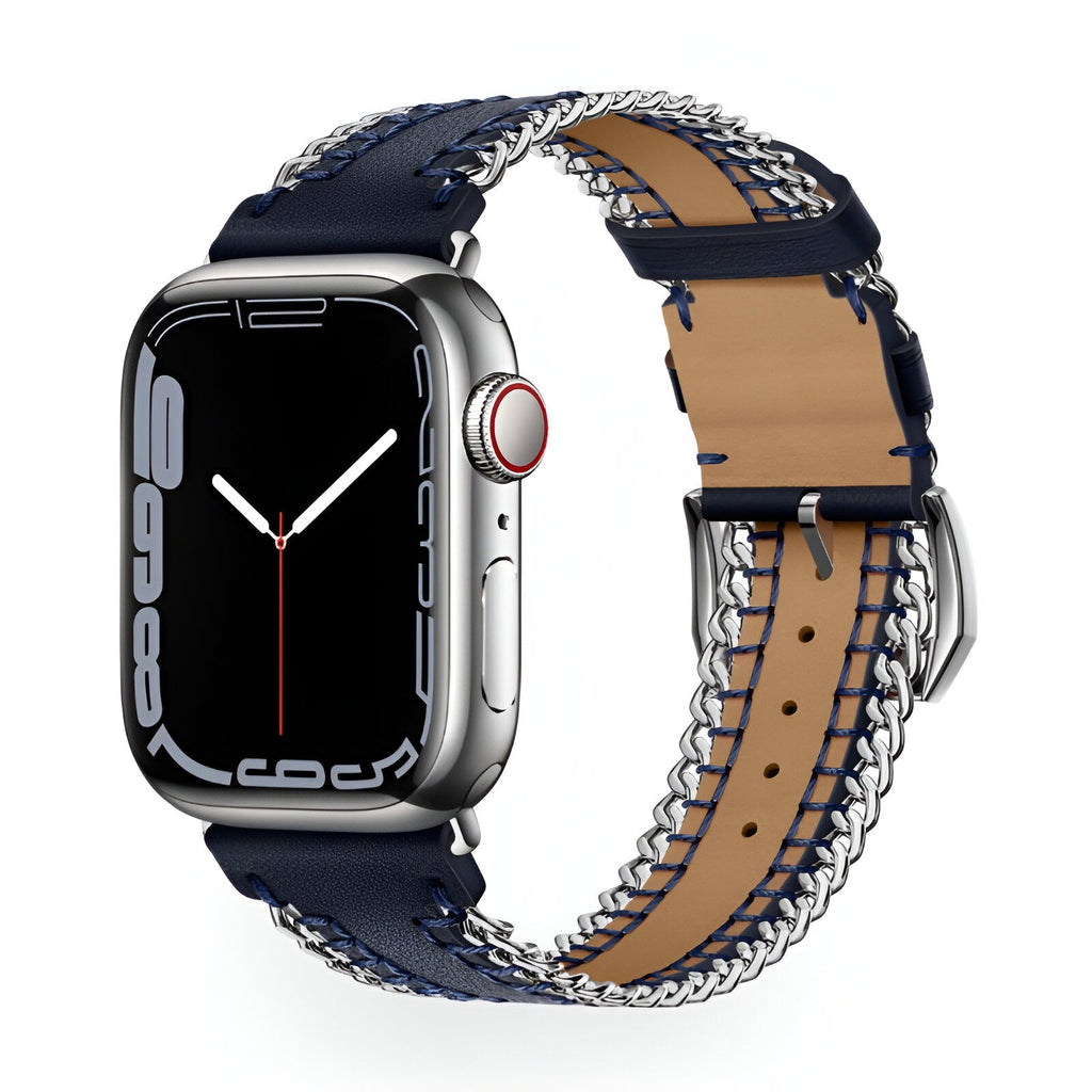 Correa Apple Watch, de piel serraje, con cadena, modelo Zéyou