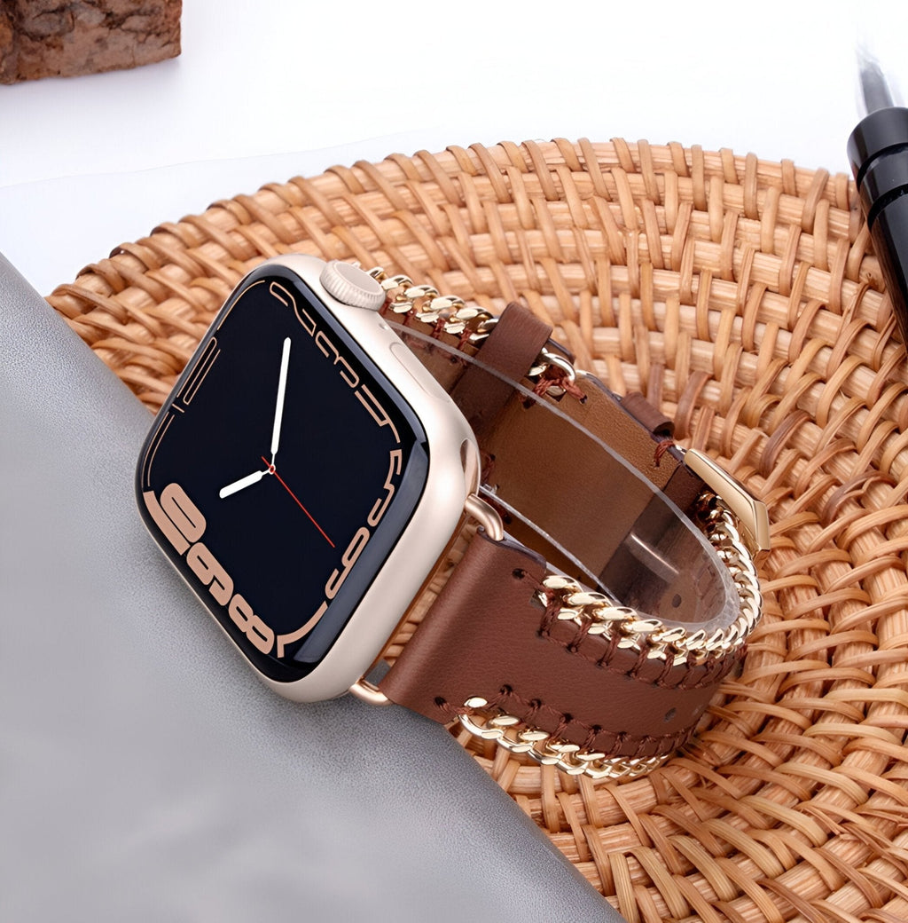 Correa Apple Watch, de piel serraje, con cadena, modelo Zéyou