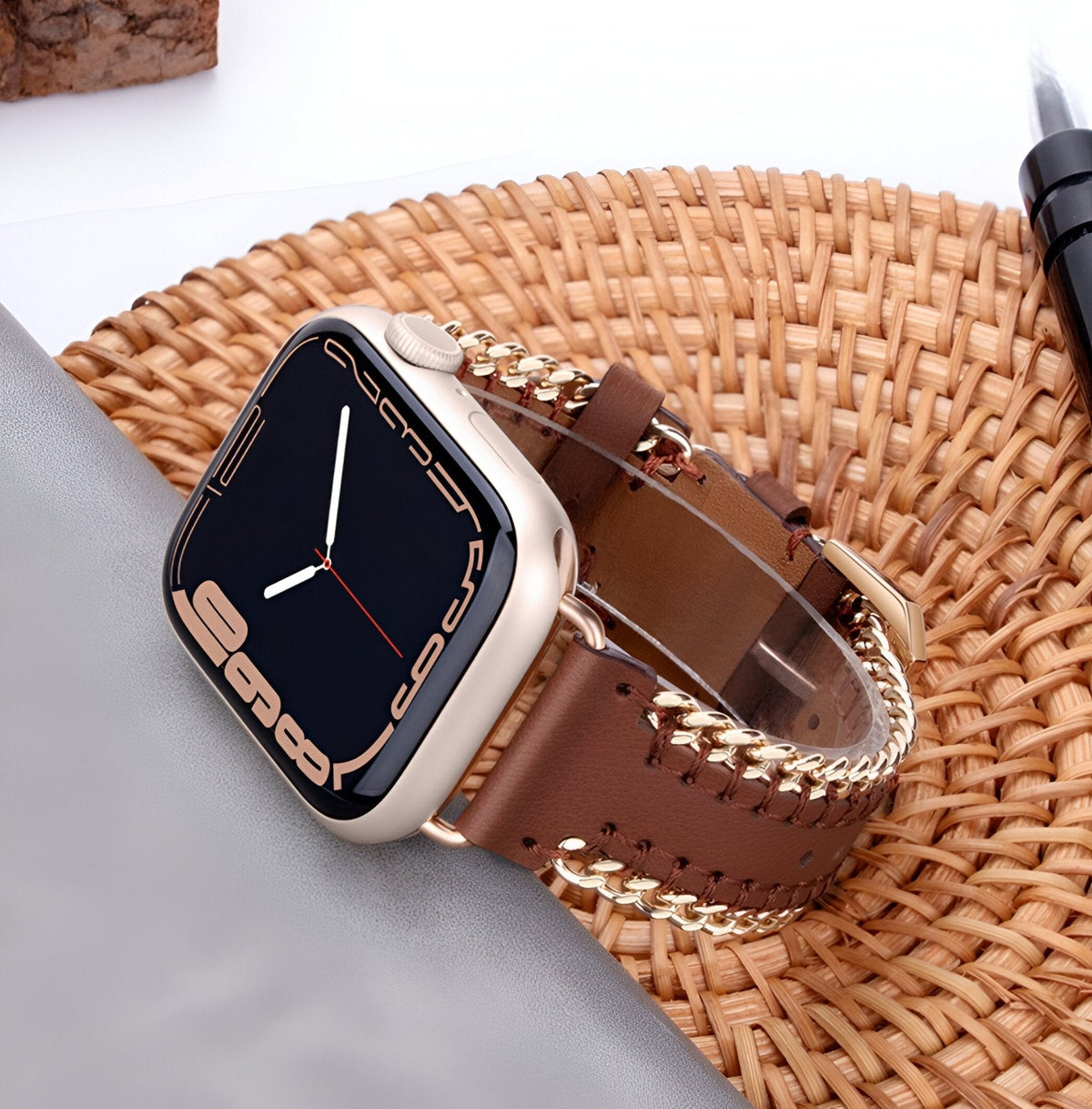 Correa Apple Watch, de piel serraje, con cadena, modelo Zéyou