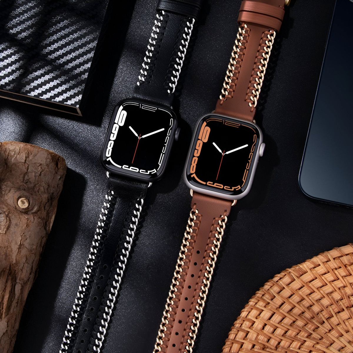 Correa Apple Watch, de piel serraje, con cadena, modelo Zéyou