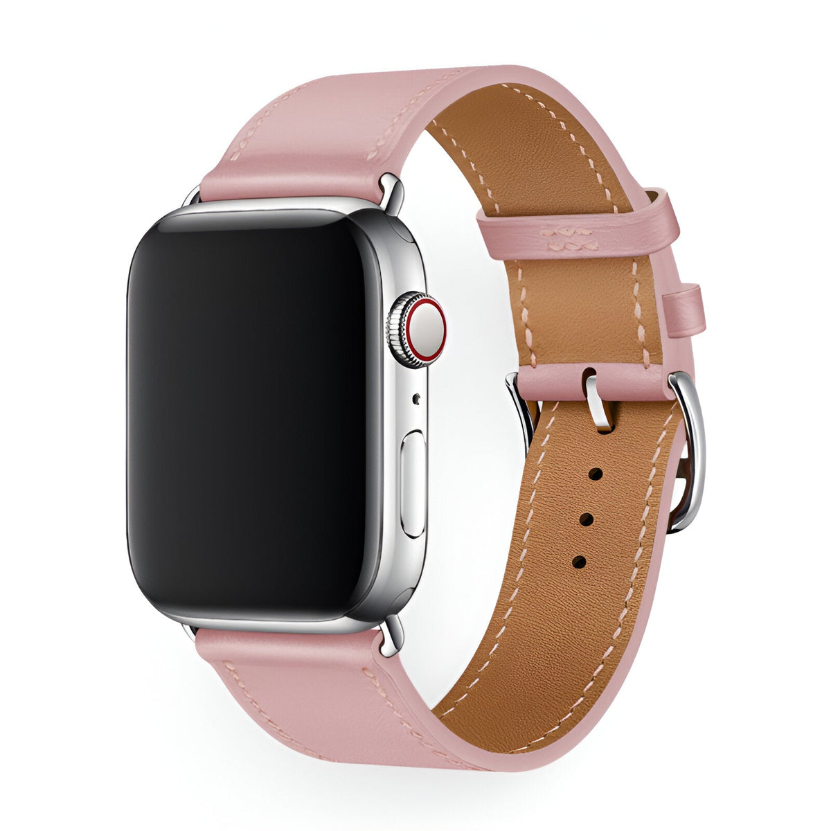 Correa de Apple Watch en piel de becerro afelpada, costuras a contraste, cierre de hebilla, modelo Krynn