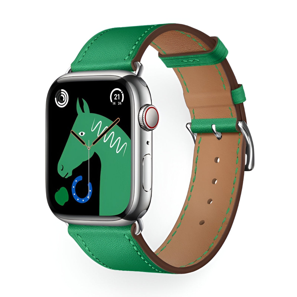 Correa de Apple Watch en piel de becerro afelpada, costuras a contraste, cierre de hebilla, modelo Krynn
