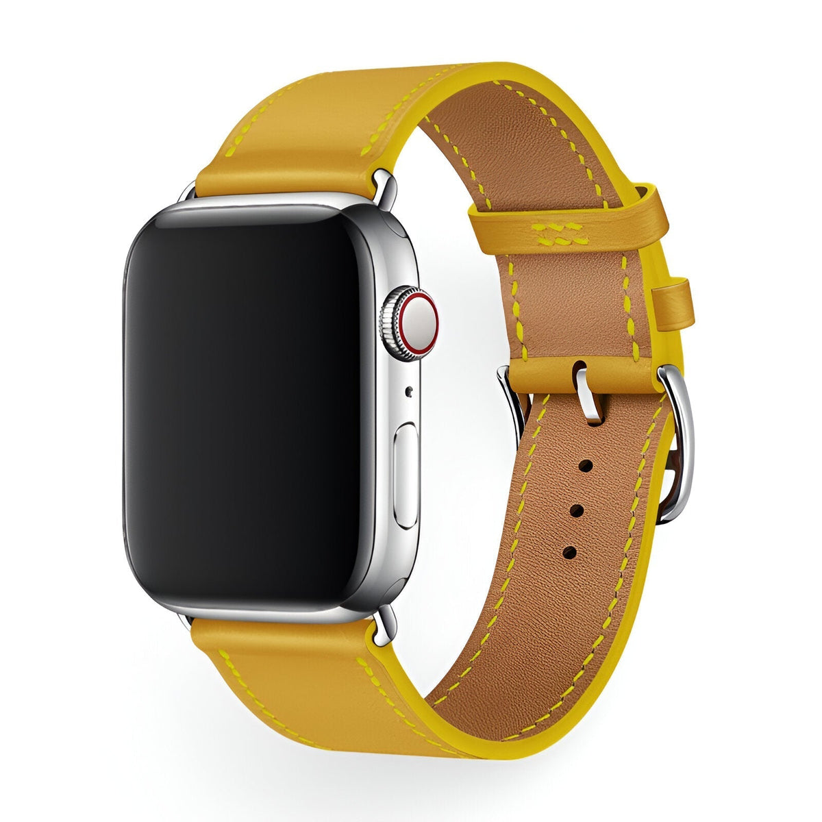 Correa de Apple Watch en piel de becerro afelpada, costuras a contraste, cierre de hebilla, modelo Krynn