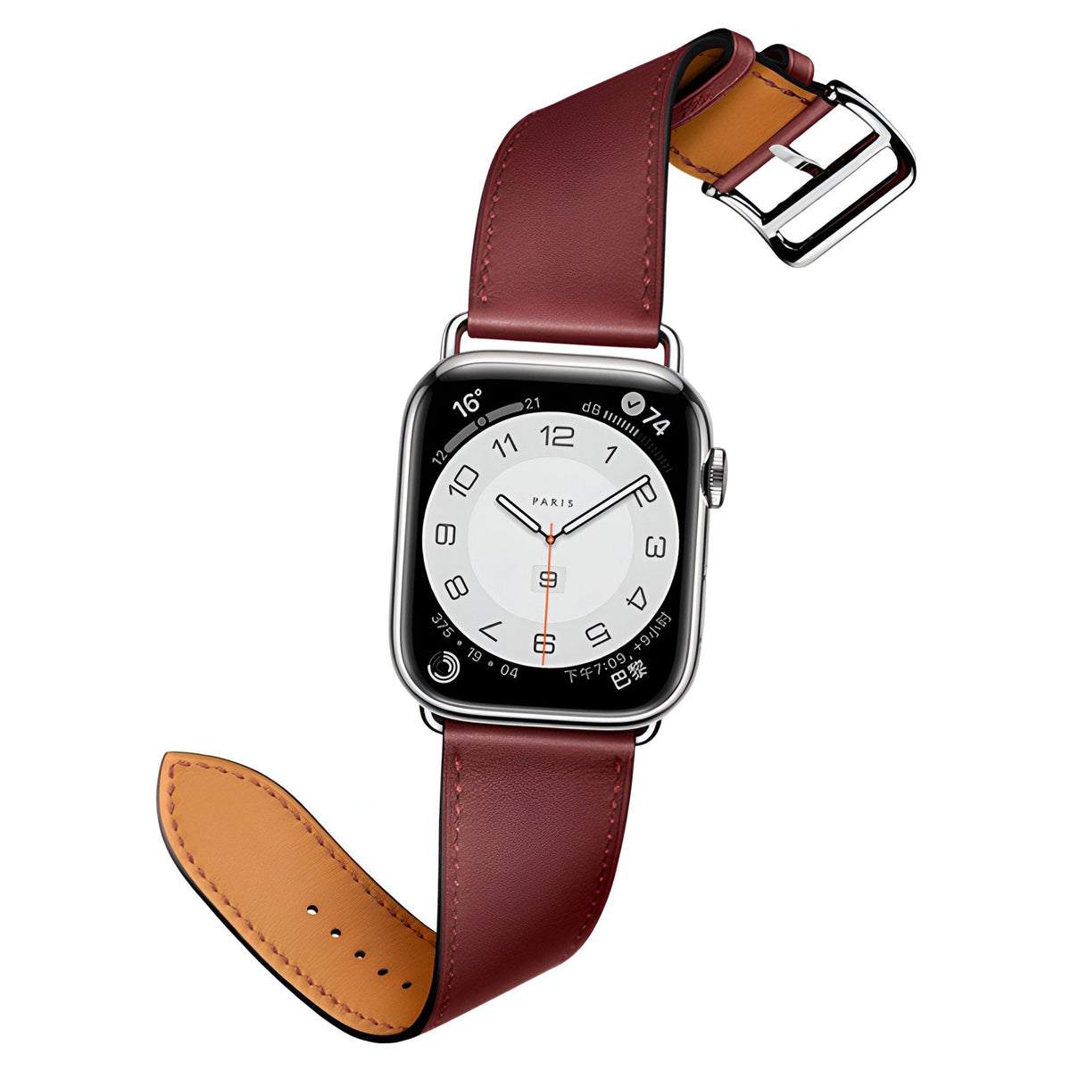 Correa de Apple Watch en piel de becerro afelpada, costuras a contraste, cierre de hebilla, modelo Krynn