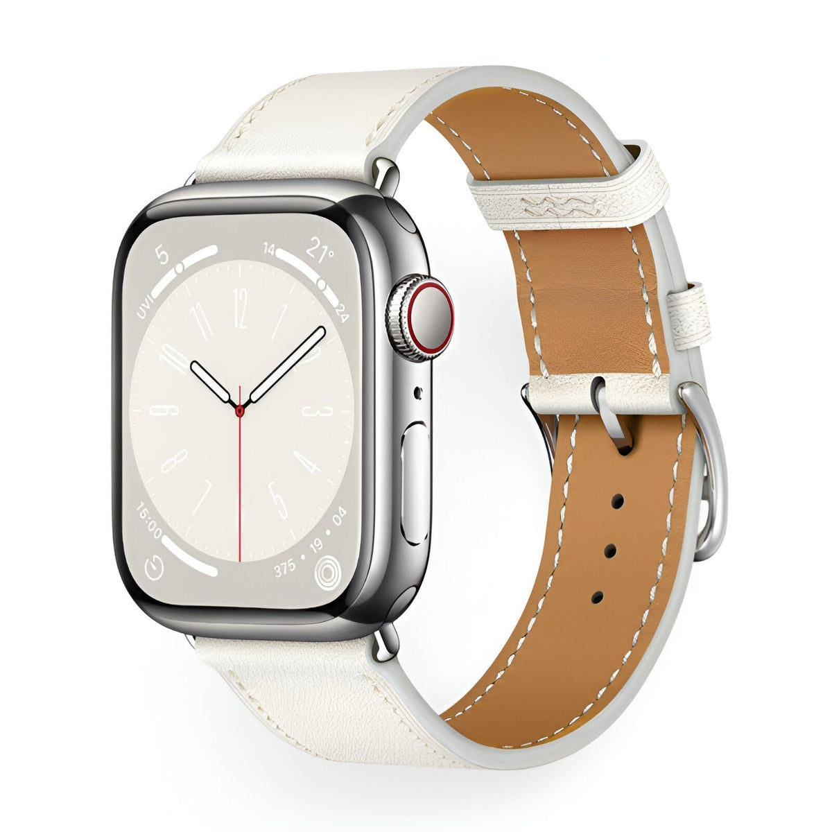 Correa de Apple Watch en piel de becerro afelpada, costuras a contraste, cierre de hebilla, modelo Krynn
