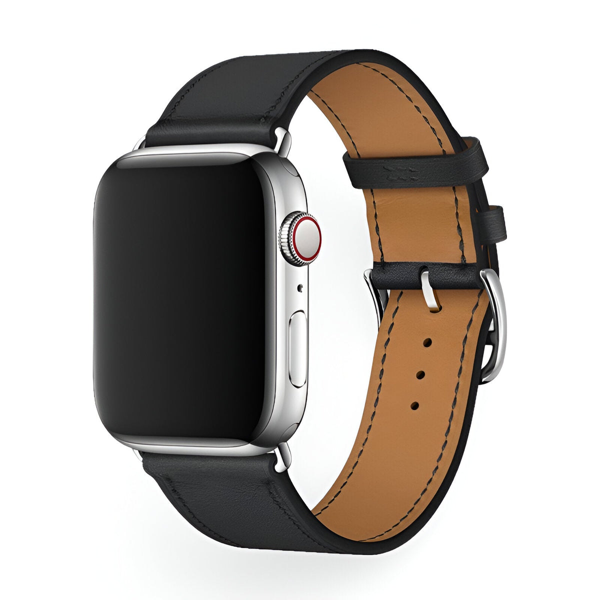 Correa de Apple Watch en piel de becerro afelpada, costuras a contraste, cierre de hebilla, modelo Krynn