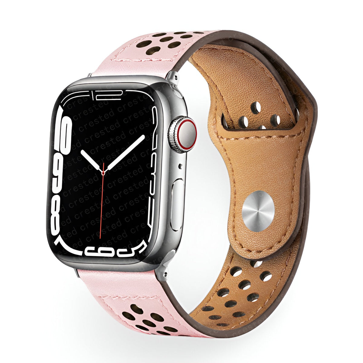Correa Apple Watch de serraje perforado transpirable, cierre de botón a presión, modelo Olexia