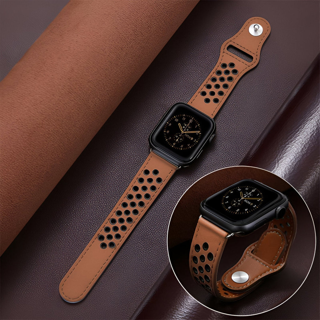 Correa Apple Watch de serraje perforado transpirable, cierre de botón a presión, modelo Olexia
