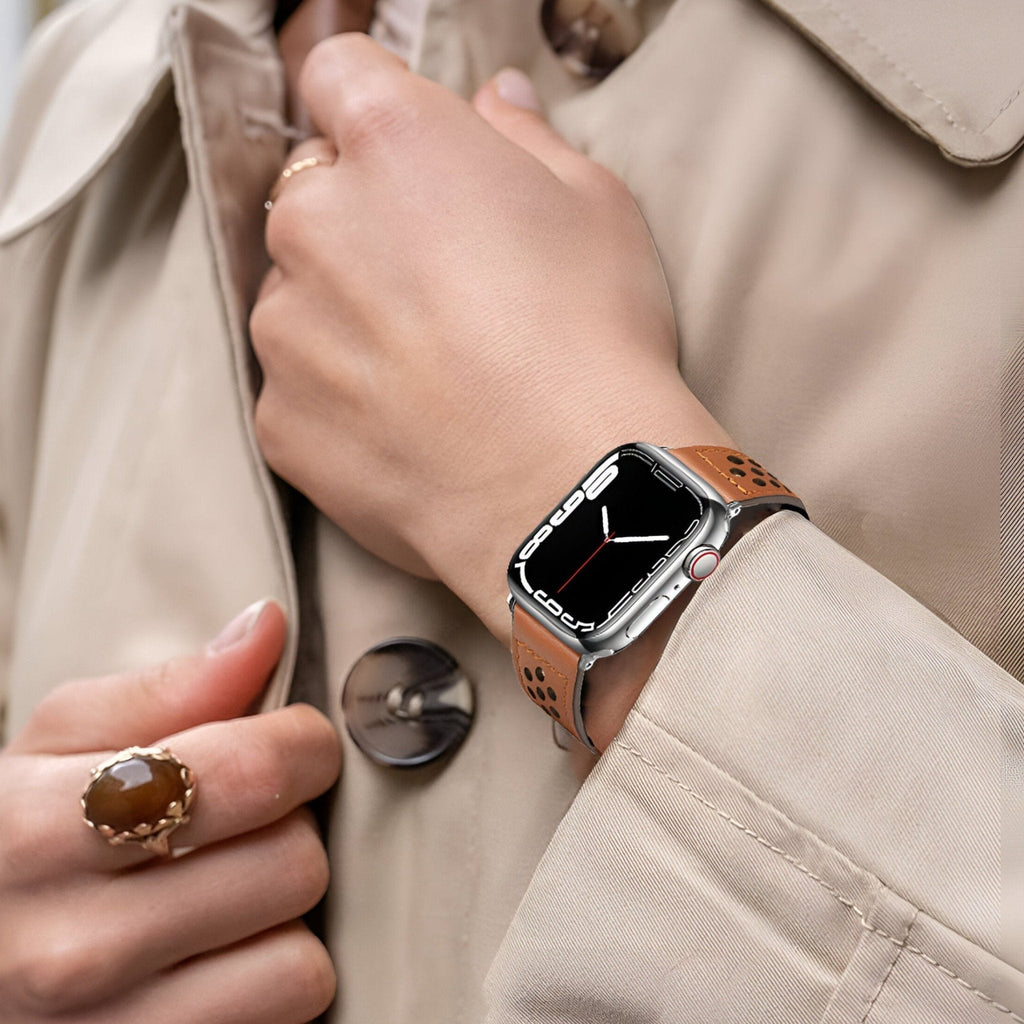 Correa Apple Watch de serraje perforado transpirable, cierre de botón a presión, modelo Olexia