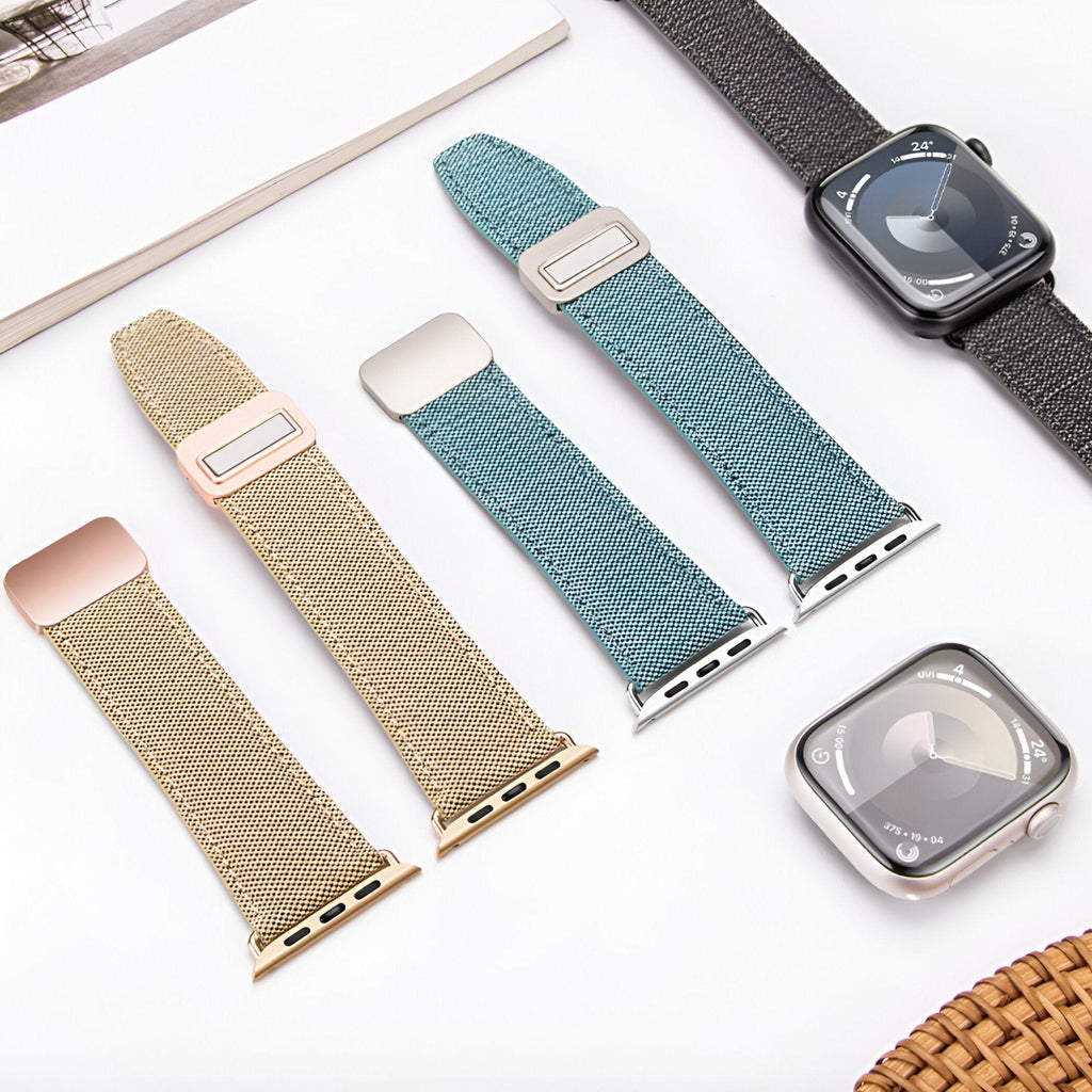Correa Apple Watch de denim tejido, cierre magnético, modelo Aion