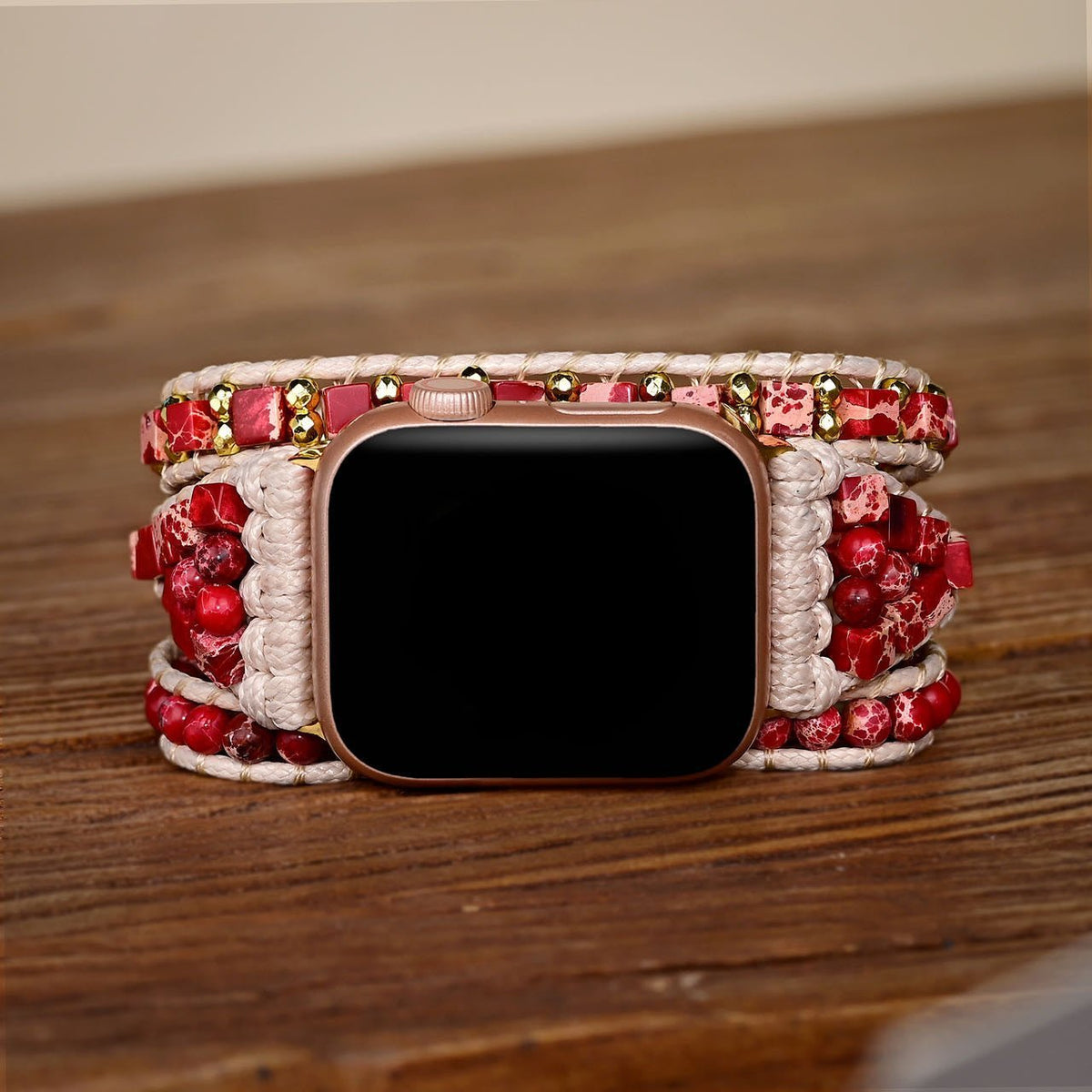 Correa Apple Watch de jaspe rojo, para mujer, modelo Finnix