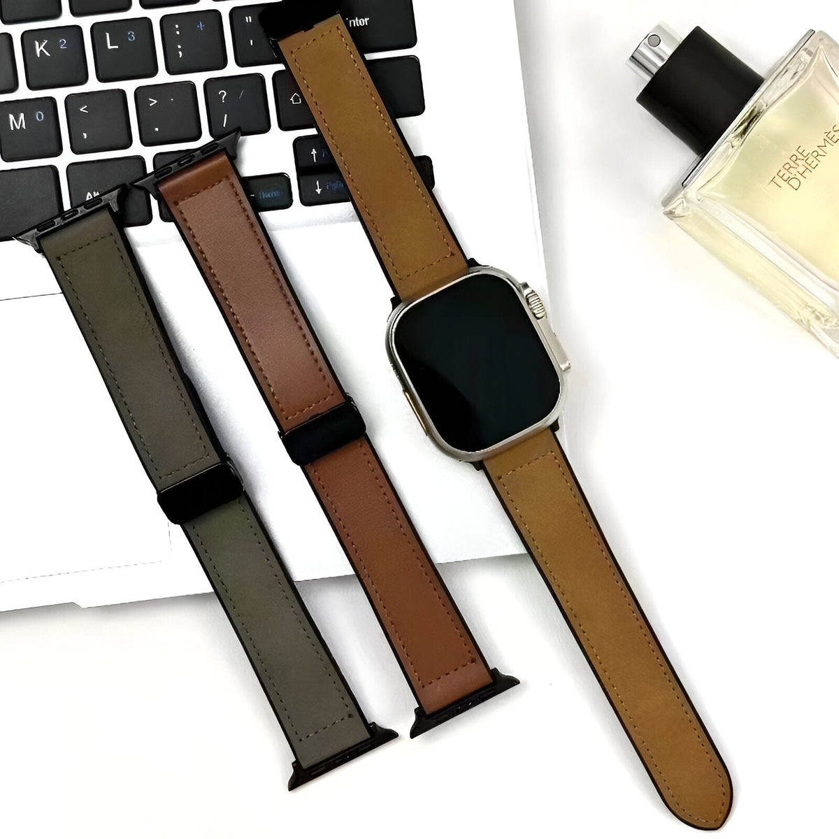 Correa Apple Watch de silicona con aspecto de piel, cierre magnético, modelo Kaelith