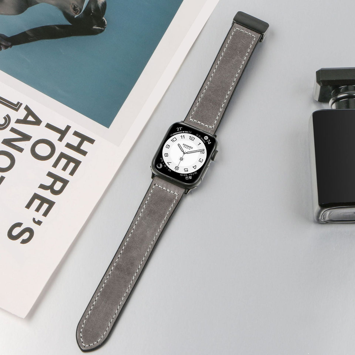 Correa Apple Watch de silicona con aspecto de piel, cierre magnético, modelo Kaelith
