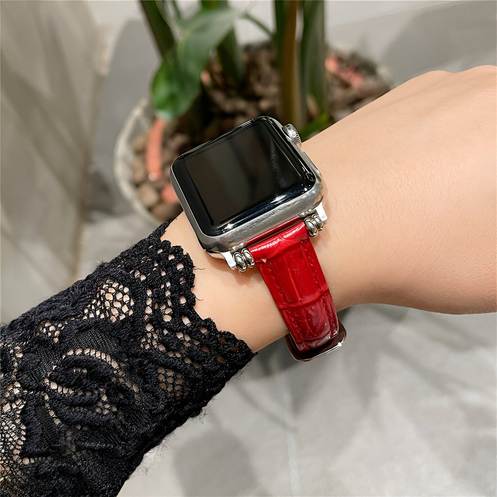 Correa Apple Watch con motivo cocodrilo grabado, cierre de hebilla, para mujer, modelo Rynara