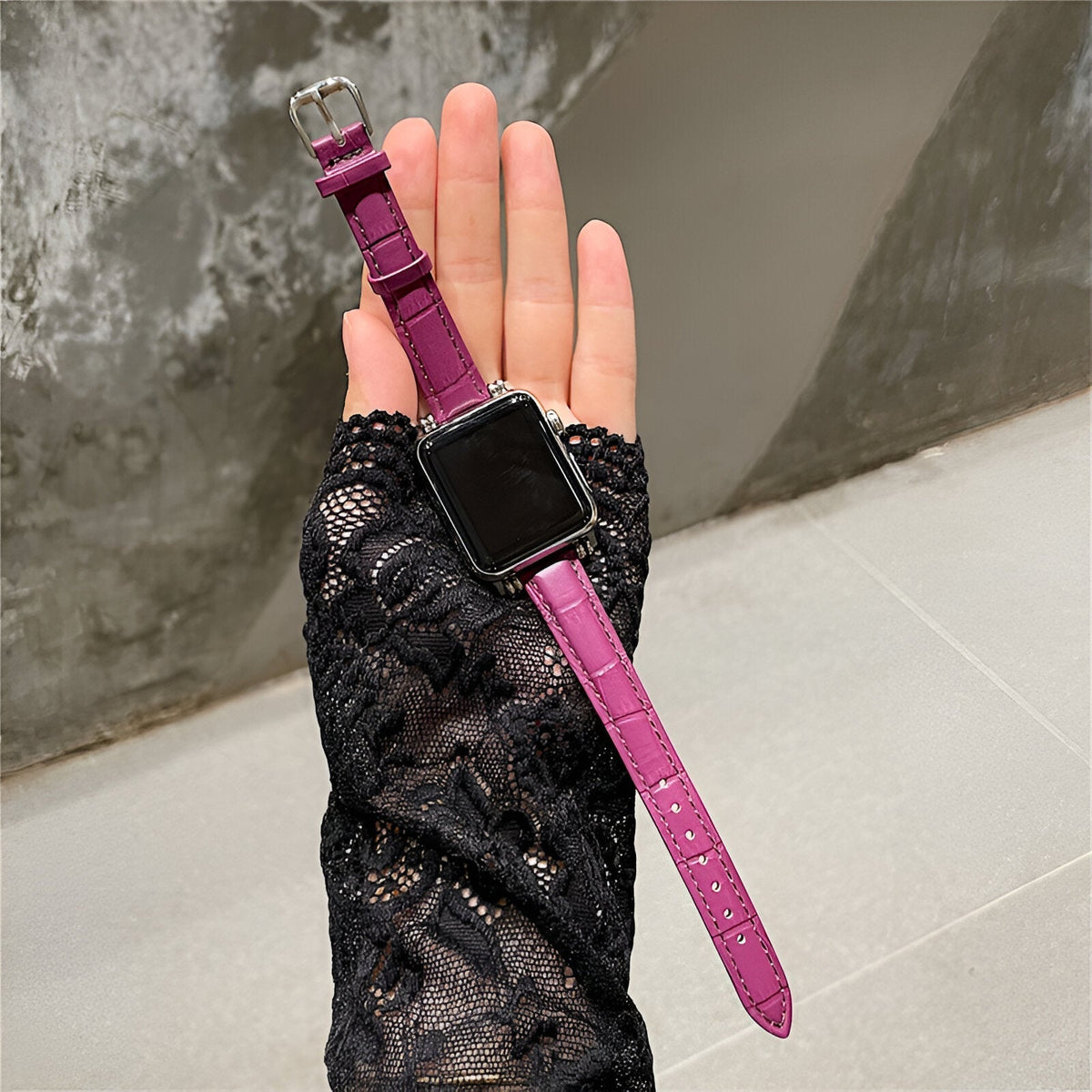 Correa Apple Watch con motivo cocodrilo grabado, cierre de hebilla, para mujer, modelo Rynara