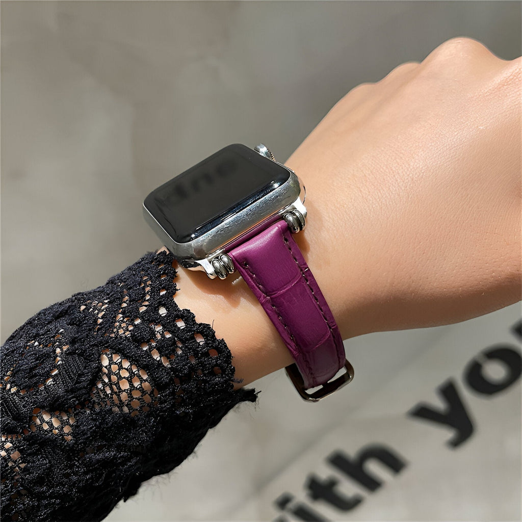 Correa Apple Watch con motivo cocodrilo grabado, cierre de hebilla, para mujer, modelo Rynara