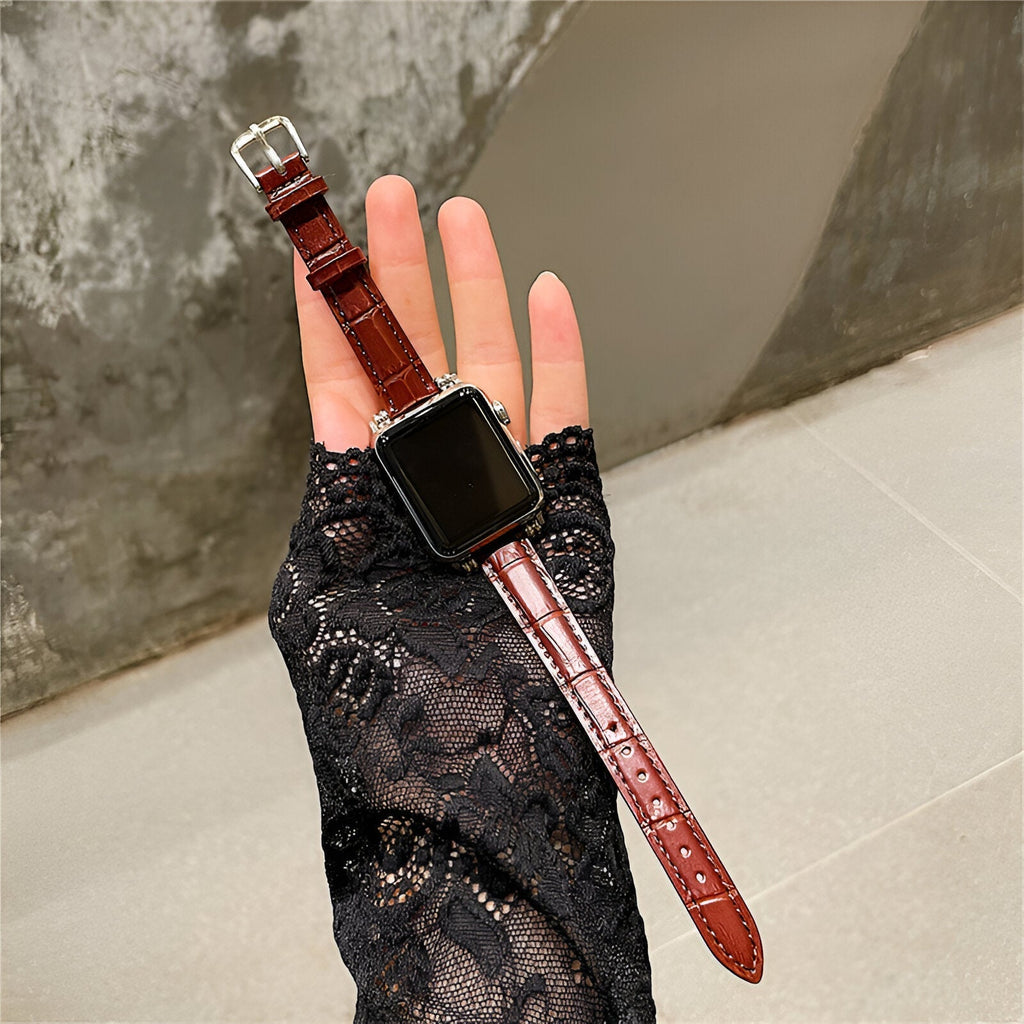 Correa Apple Watch con motivo cocodrilo grabado, cierre de hebilla, para mujer, modelo Rynara
