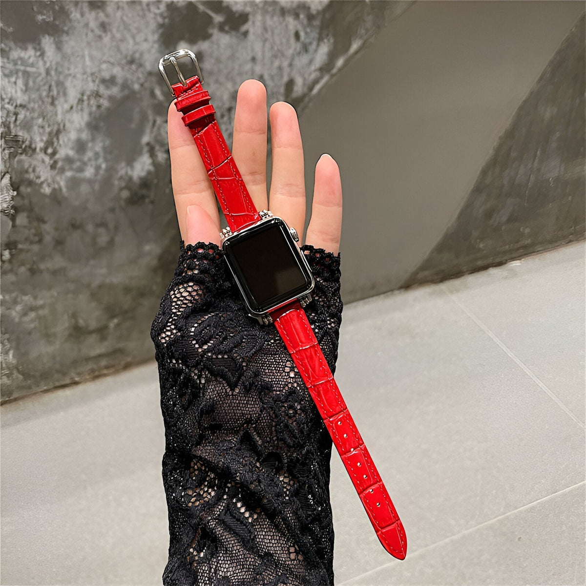 Correa Apple Watch con motivo cocodrilo grabado, cierre de hebilla, para mujer, modelo Rynara