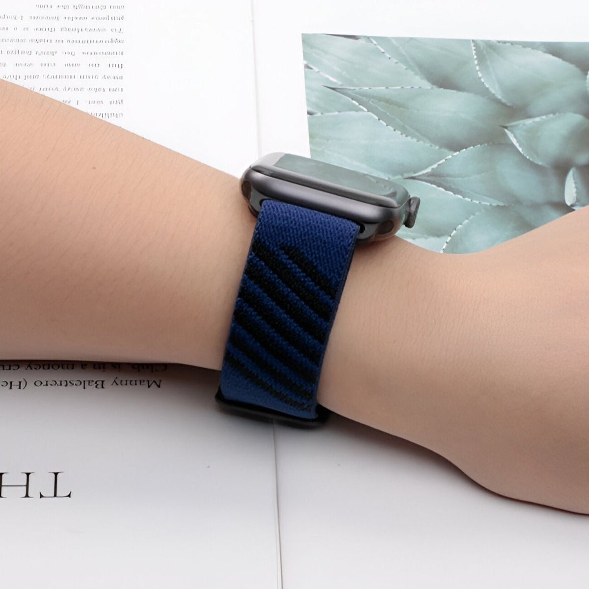 Correa de Apple Watch de nailon trenzado, motivo de rayas diagonales, cierre deslizante, modelo Thal