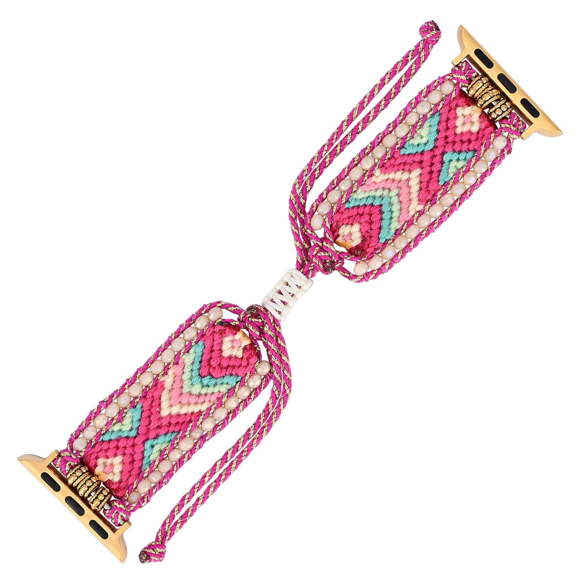 Correa Apple Watch trenzada de nailon, motivos geométricos y perlas, para mujer, modelo Nixie