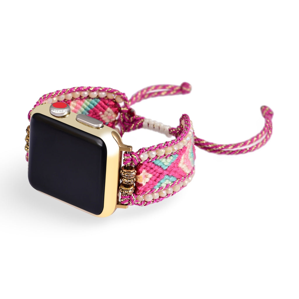 Correa Apple Watch trenzada de nailon, motivos geométricos y perlas, para mujer, modelo Nixie