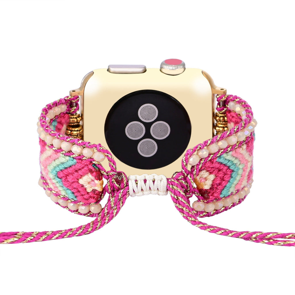Correa Apple Watch trenzada de nailon, motivos geométricos y perlas, para mujer, modelo Nixie