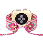 Correa Apple Watch trenzada de nailon, motivos geométricos y perlas, para mujer, modelo Nixie