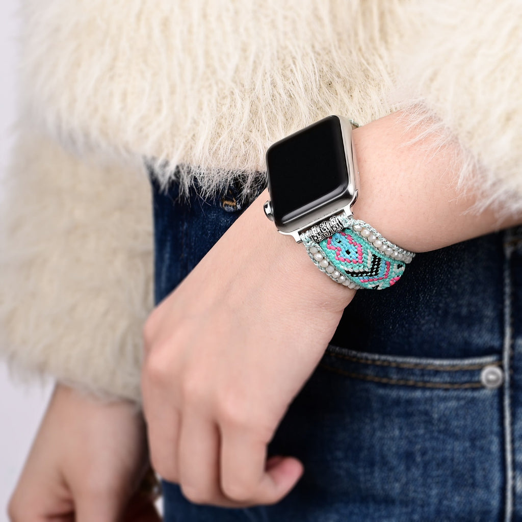 Correa Apple Watch, de nailon y cristal, para mujer, modelo Orin