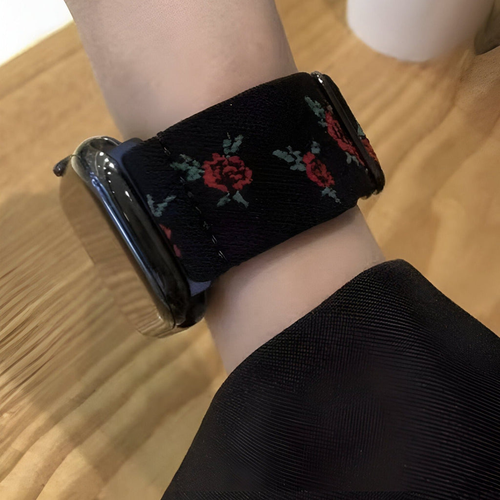 Correa Apple Watch de nailon floral, para mujer, modelo Elexia