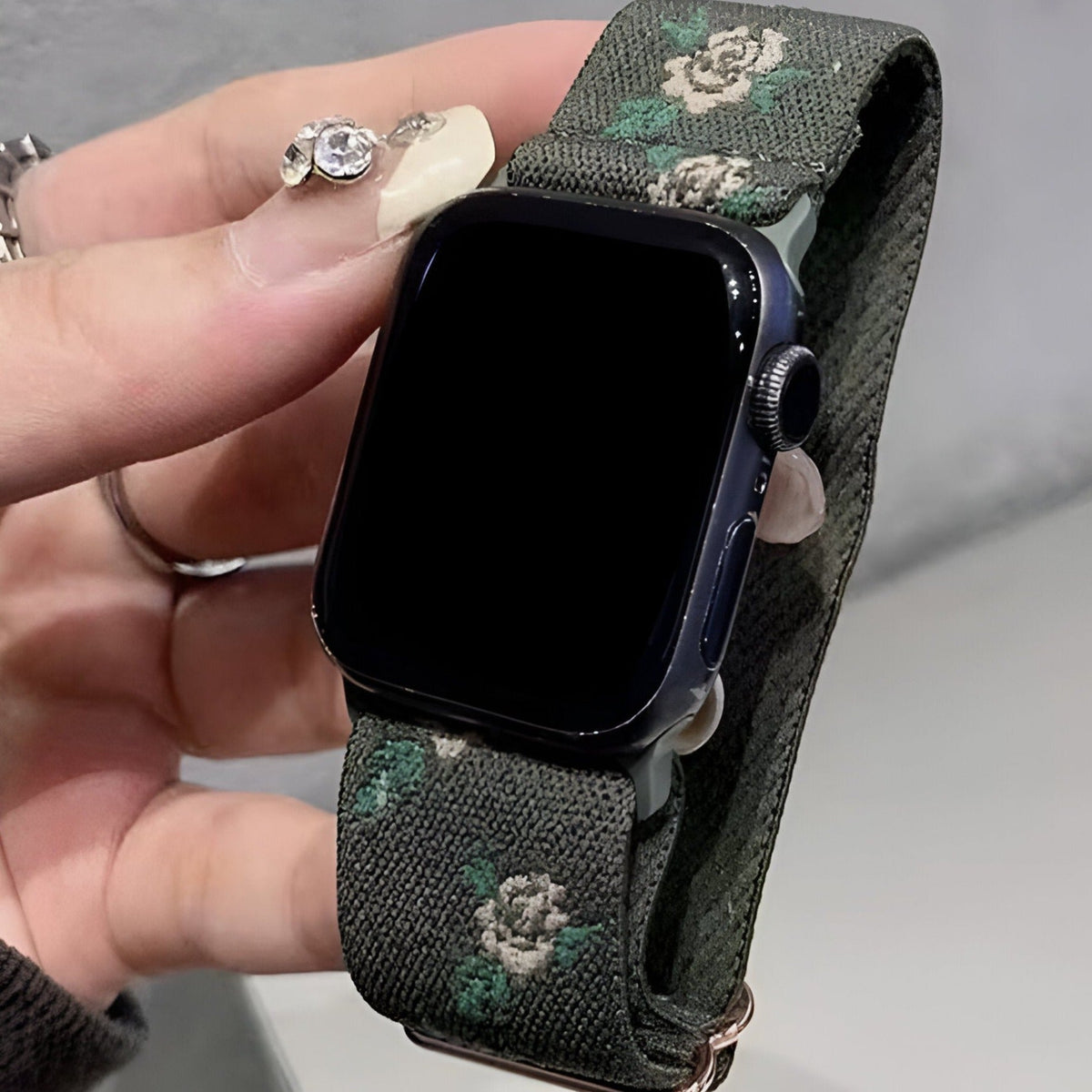 Correa Apple Watch de nailon floral, para mujer, modelo Elexia