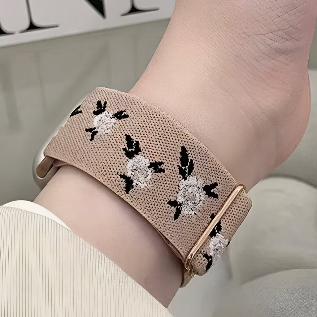 Correa Apple Watch de nailon floral, para mujer, modelo Elexia